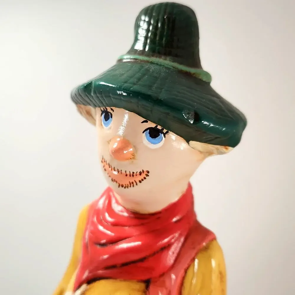 Vintage Ceramic Scarecrow & Pumpkin Luminary | 1970s/80s Halloween Decor